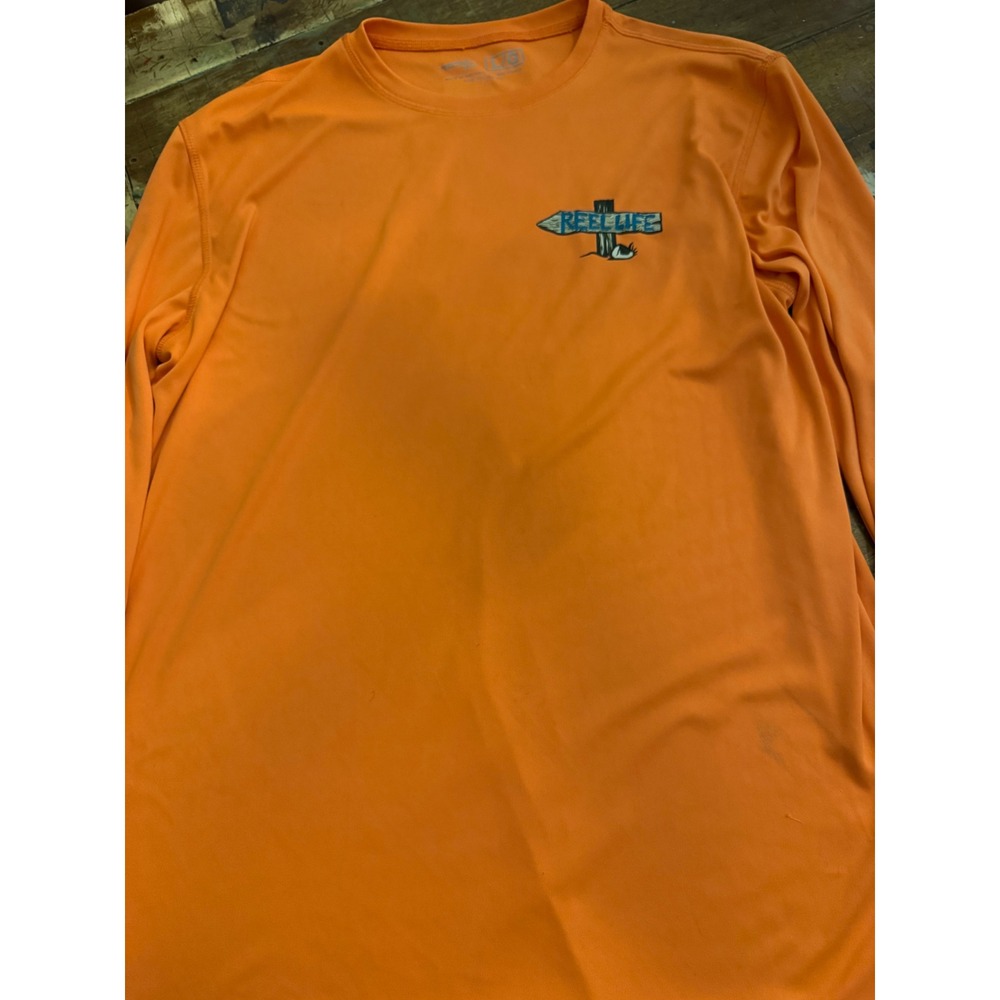 Reel Life Mens Orange Long Sleeve Performance Fishing Shirt Large Graphic Back